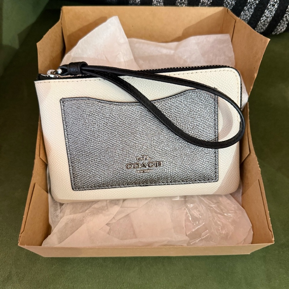 Coach Two-Tone Wristlet in White and Gray